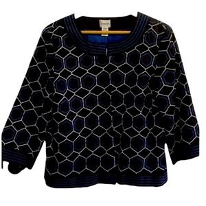 Chicos Coloring Hexagon Morela 3/4 Sleeve Jacket Black Blue Size 2 Large